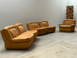 DREIPUNKT MODULAR SECTIONAL SOFA ARMCHAIRS LEATHER YELLOW, GERMANY 1970s