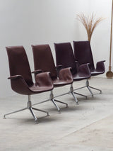 FABRICIUS & KASTHOLM FOR KNOLL ‚FK LOUNGE CHAIR 6725‘ LEATHER ALUMINIUM SWIVEL ARMCHAIR