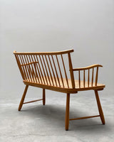 ARNO LAMBRECHT FOR WK-MÖBEL SPINDLE BENCH BEECH WOOD WOVEN RUSH, GERMANY 1950s