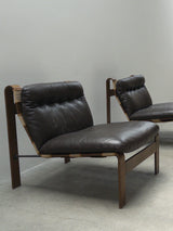 PAIR OF CARL STRAUB „SAFARI“ ARMCHAIRS IN LEATHER & BENTWOOD, GERMANY 1960s