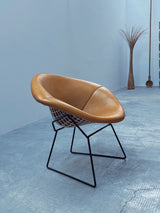 Harry Bertoia für Knoll International „Diamond Chair“ mit cognacfarbenem Lederbezug 1960er Jahre