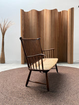 ARNO LAMBRECHT FOR WK-MÖBEL SPINDLE BENCH WOOD RUSH, GERMANY 1950s