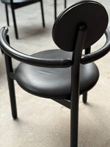 4 VICO MAGISTRETTI „PAN“ CHAIRS FOR ROSENTHAL ASH WOOD & BLACK LEATHER, 1980s