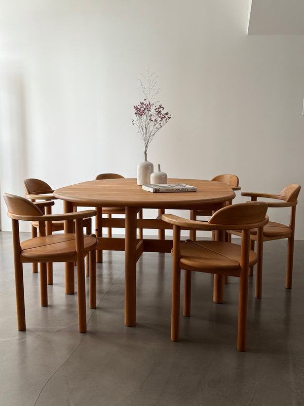 TEAM 7 DINING TABLE ROUND EXTANDABLE & 6 CHAIRS ALDER WOOD, AUSTRIA 1990S