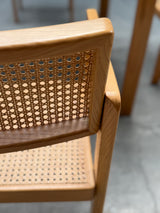 DERK JAN DE VRIES FOR MAISA DE SEVESO DINING TABLE & 4 CHAIRS SET ASH WOOD RATTAN, ITALY 1970S