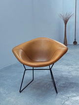 Harry Bertoia für Knoll International „Diamond Chair“ mit cognacfarbenem Lederbezug 1960er Jahre