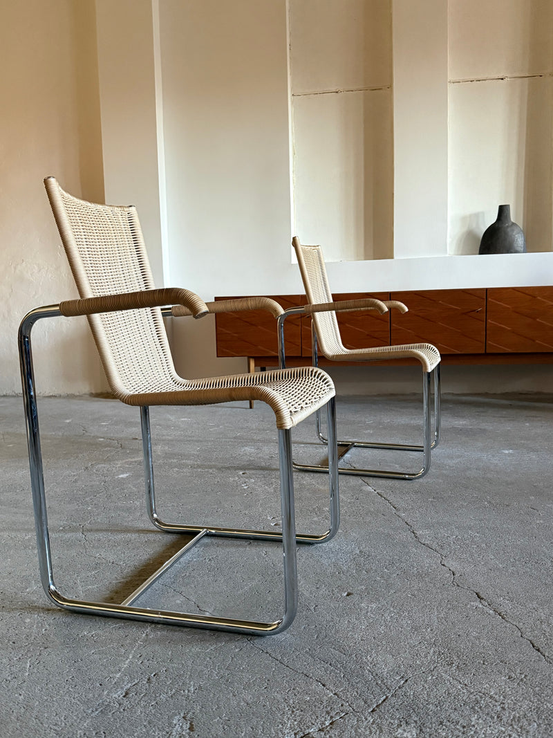 SET OF 2 TECTA D20 RATTAN TUBULAR STEEL CANTILEVER CHAIRS, GERMANY 1980s