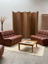 CARL STRAUB SECTIONAL MODULAR LOUNGE SEATING GROUP EASY CHAIR & SOFA LEATHER, GERMANY 1970s