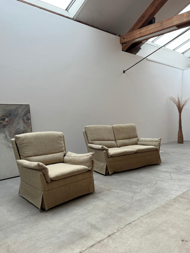 CARL STRAUB SEATING GROUP WOOL ARMCHAIR & SOFA, GERMANY 1970s