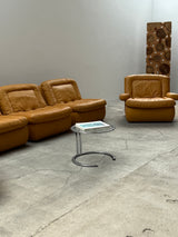DREIPUNKT MODULAR SECTIONAL SOFA ARMCHAIRS LEATHER YELLOW, GERMANY 1970s