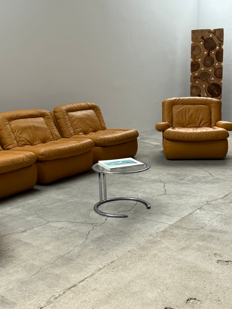 DREIPUNKT MODULAR SECTIONAL SOFA ARMCHAIRS LEATHER YELLOW, GERMANY 1970s