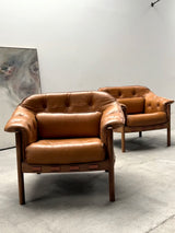 SET OF 2 SVEN ELLEKAER FOR COJA ARMCHAIRS LEATHER WOOD, NETHERLANDS 1960s