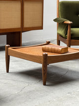 WILHELM KNOLL MODULAR ARMCHAIR COFFEE TABLE SET OAK GREEN VELVET CORDUROY, GERMANY 1960S