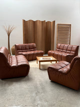 CARL STRAUB SECTIONAL MODULAR LOUNGE SEATING GROUP EASY CHAIR & SOFA LEATHER, GERMANY 1970s