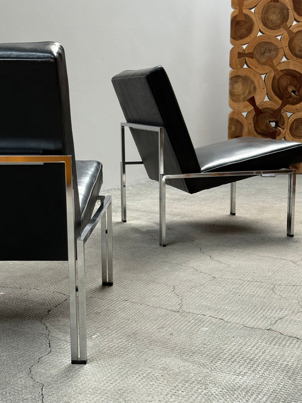 SET OF 2 BAUHAUS ARMCHAIRS BLACK LEATHER CHROMED TUBULAR STEEL, 1960S