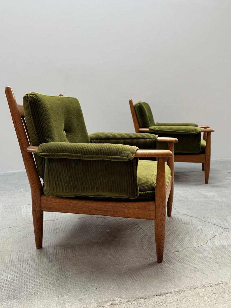 WILHELM KNOLL MODULAR ARMCHAIR COFFEE TABLE SET OAK GREEN VELVET CORDUROY, GERMANY 1960S