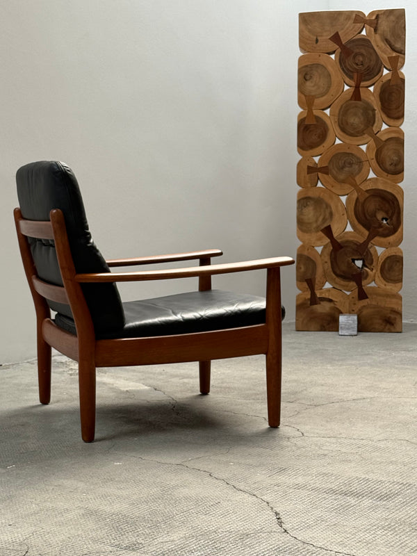 WILHELM KNOLL TEAK WOOD LEATHER BLACK ARMCHAIRS & 2-SEATER SOFA, GERMANY 1960s