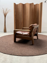 ROLF BENZ ARMCHAIR & SOFA SET OAK BROWN SADDLE LEATHER, GERMANY 1970s
