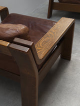 ROLF BENZ ‚RB5200’ ARMCHAIR & SOFA SET OAK WOOD BROWN LEATHER, GERMANY 1970s