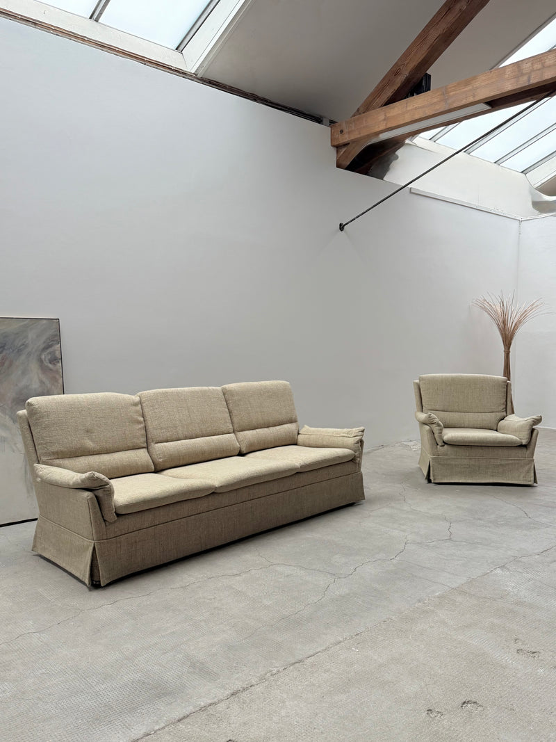 CARL STRAUB SEATING GROUP WOOL ARMCHAIR & SOFA, GERMANY 1970s