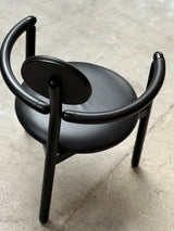 4 VICO MAGISTRETTI „PAN“ CHAIRS FOR ROSENTHAL ASH WOOD & BLACK LEATHER, 1980s