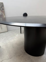 VICO MAGISTRETTI „PAN“ 4 LEATHER DINING CHAIRS & ERWIN NAGEL „QUADRONDO“ DINING TABLE ASH WOOD, 1980s