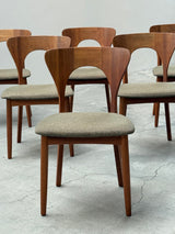 SET OF 6 NIELS KOEFOED FOR KOEFOED HORNSLET „PETER“ TEAK WOOD DINING CHAIRS, DENMARK 1950s