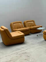 DREIPUNKT MODULAR SECTIONAL SOFA ARMCHAIRS LEATHER YELLOW, GERMANY 1970s