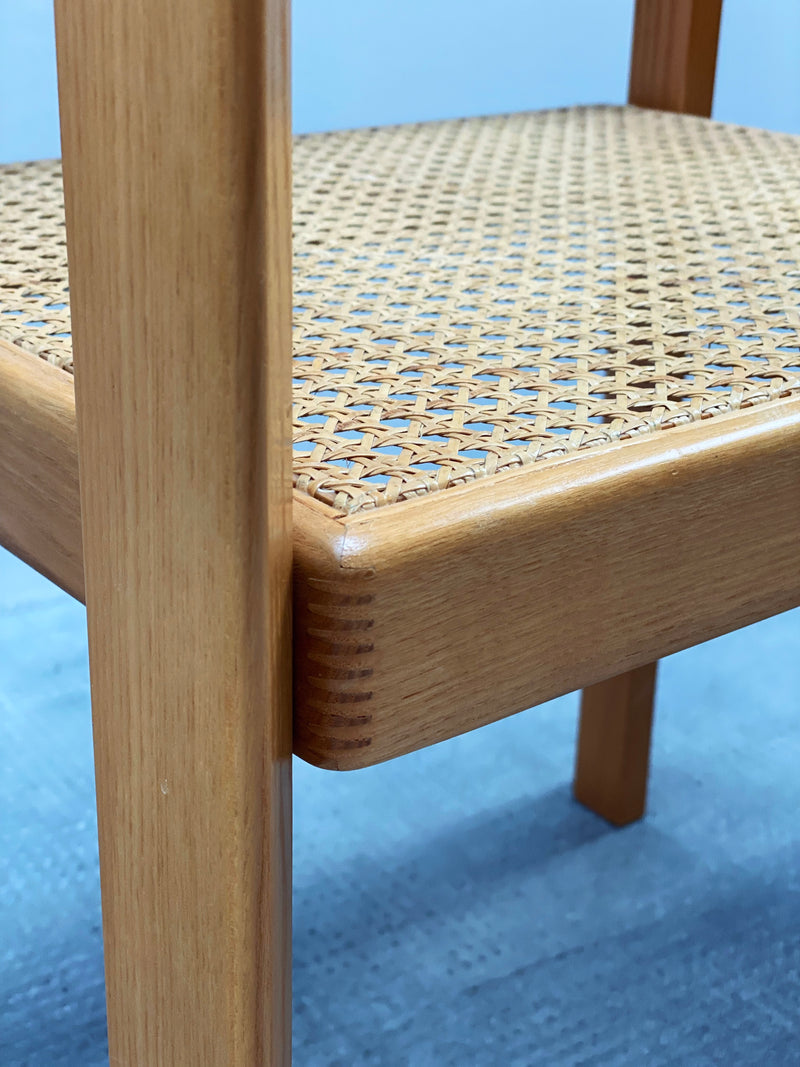 DERK JAN DE VRIES FOR MAISA DE SEVESO DINING TABLE & 4 CHAIRS SET ASH WOOD RATTAN, ITALY 1970S
