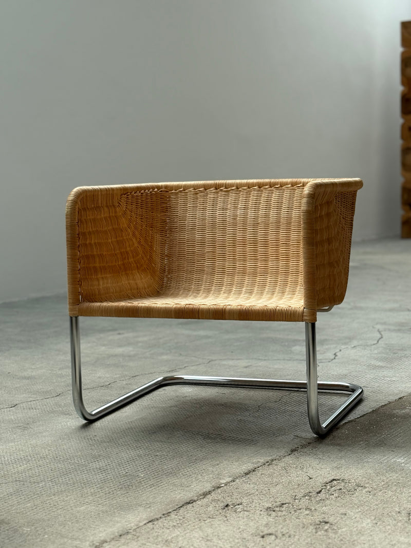 WILLIAM DUNKEL FOR TECTA „D44“ KRAGSTUHL CANTILEVER ARMCHAIRS RATTAN CHROME, GERMANY 1960s