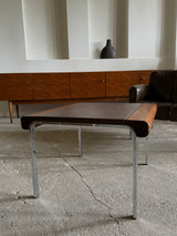 SET OF 2 GIRSBERGER EUROCHAIR ARMCHAIRS BROWN LEATHER CHROMED STEEL & COFFEE TABLE, GERMANY 1970s