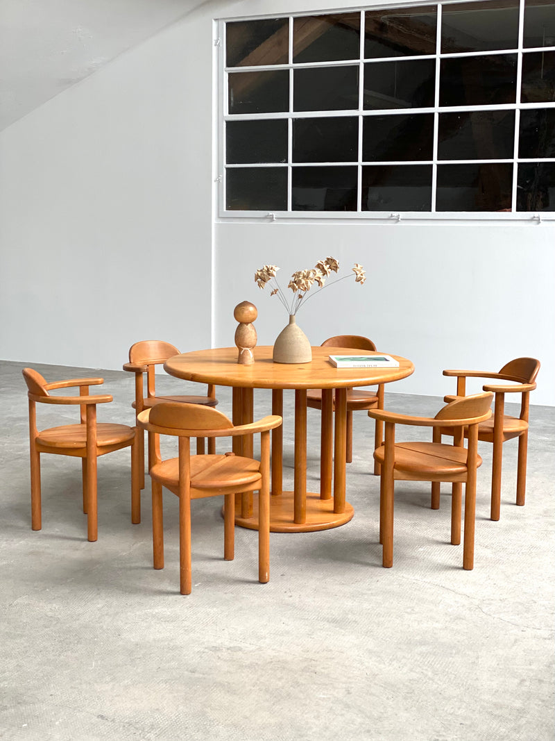 Esszimmer Set Esstisch Rund & 6 Stühle Buche Massiv 1980er Jahre