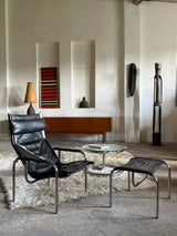 HANS EICHENBERGER FOR STRÄSSLE LOUNGE ARMCHAIR & STOOL LEATHER, SWITZERLAND 1970s