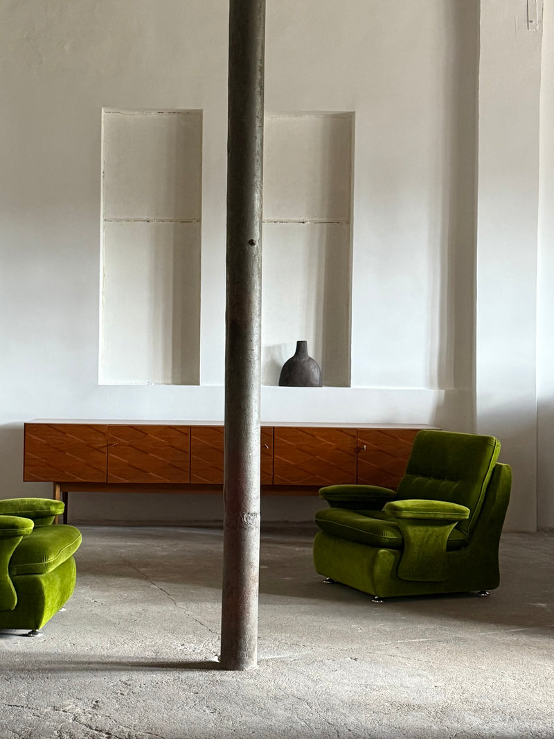 GREEN VELVET FUTURISM SPACE AGE ARMCHAIRS, GERMANY 1970s