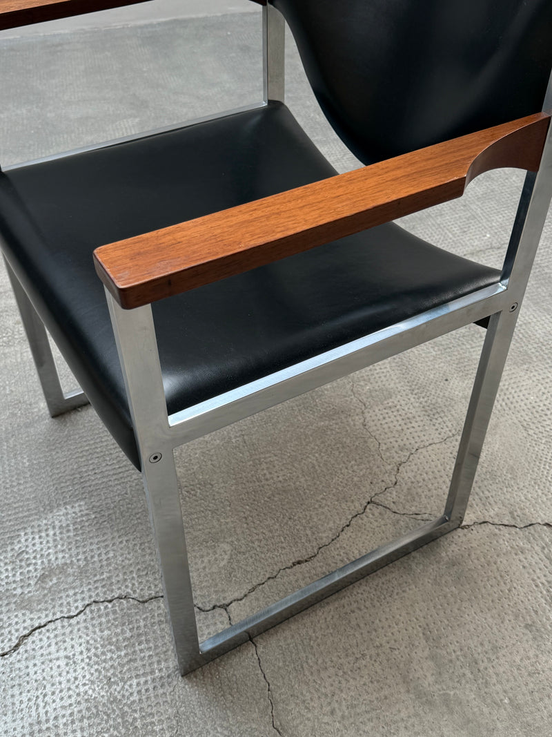 LÜBKE BAUHAUS OFFICE ARMCHAIRS LEATHER NUTWOOD CHROME, GERMANY 1960S