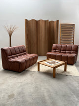 CARL STRAUB SECTIONAL MODULAR LOUNGE SEATING GROUP EASY CHAIR & SOFA LEATHER, GERMANY 1970s