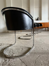 SET OF 4 ARRBEN „PAMELA“ CANTILEVER CHAIRS IN BLACK SADDLE LEATHER & TUBULAR STEEL, ITALY 1980s