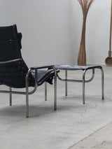 HANS EICHENBERGER FOR STRÄSSLE LOUNGE ARMCHAIR & STOOL LEATHER, SWITZERLAND 1970s