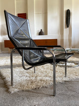 HANS EICHENBERGER FOR STRÄSSLE LOUNGE ARMCHAIR & STOOL LEATHER, SWITZERLAND 1970s