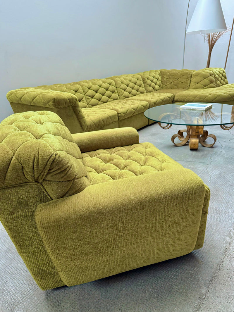 LAAUSER SECTIONAL SOFA ARMCHAIR GREEN VELVET, GERMANY 1970S