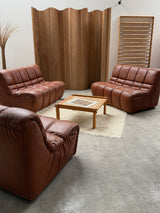 CARL STRAUB SECTIONAL MODULAR LOUNGE SEATING GROUP EASY CHAIR & SOFA LEATHER, GERMANY 1970s