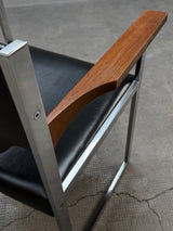 LÜBKE BAUHAUS OFFICE ARMCHAIRS LEATHER NUTWOOD CHROME, GERMANY 1960S