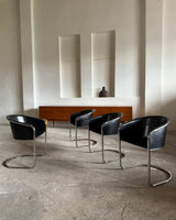 SET OF 4 ARRBEN „PAMELA“ CANTILEVER CHAIRS IN BLACK SADDLE LEATHER & TUBULAR STEEL, ITALY 1980s