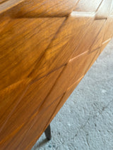 LARGE 3D ‚DIAMONDS‘ SIDEBOARD TEAK WOOD ANTHROPOSOPHIC LEGS 280cm, GERMANY 1960s