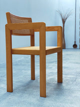 DERK JAN DE VRIES FOR MAISA DE SEVESO DINING TABLE & 4 CHAIRS SET ASH WOOD RATTAN, ITALY 1970S