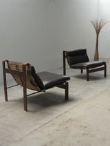 PAIR OF CARL STRAUB „SAFARI“ ARMCHAIRS IN LEATHER & BENTWOOD, GERMANY 1960s