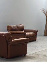 ROCHE BOBOIS ARMCHAIR & SOFA SET BUFFALO LEATHER, FRANCE 1970s