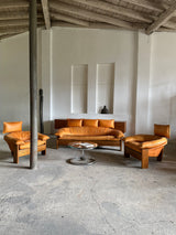 BRAZILIAN DESIGN BRUTALIST SEATING GROUP LEATHER OAK, 1970s