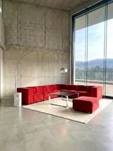TITO AGNOLI FOR ARFLEX „9000” MODULAR SOFA RED VELVET, ITALY 1960s