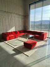 TITO AGNOLI FOR ARFLEX „9000” MODULAR SOFA RED VELVET, ITALY 1960s